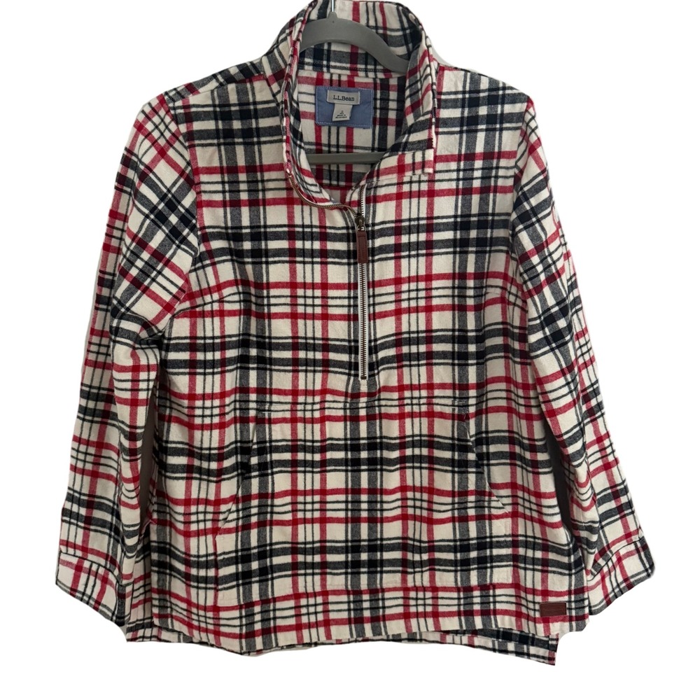 LL Bean‎ Plaid Fleece Quarter Zip Pullover Sweatshirt Small Cozy Cottage Preppy